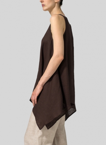 Brown Linen Handkerchief Sleeveless Top