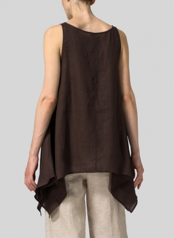 Brown Linen Handkerchief Sleeveless Top