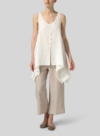 Off White Linen Handkerchief Sleeveless Top