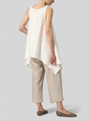 Off White Linen Handkerchief Sleeveless Top