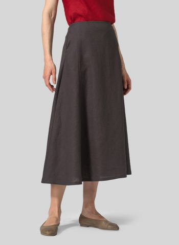 Graphite Linen Pull-On A-Line Flowing Skirt