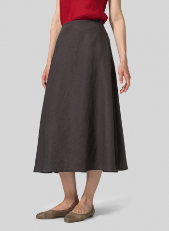 Graphite Linen Pull-On A-Line Flowing Skirt