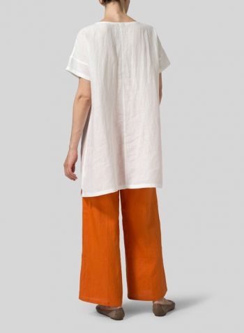 White Linen Sweetheart Neckline S/S Tunics