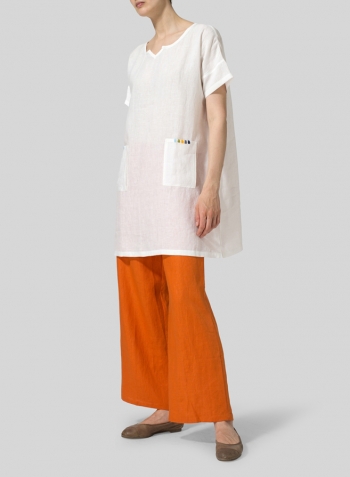 White Linen Sweetheart Neckline S/S Tunics