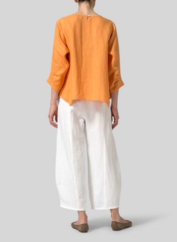 Orange Linen Round Neck 3/4 Sleeve Top