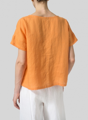 Orange Linen Boxy Fit Embroidery Pocket Top