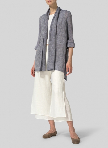 Linen Shawl Collar Open Front Jacket