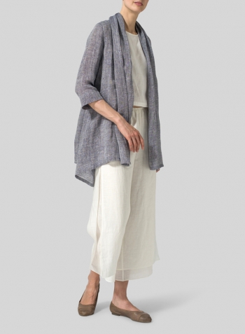 Linen Shawl Collar Open Front Jacket