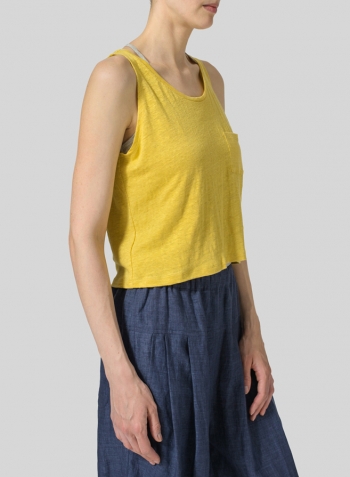 Yellow Knitted Linen Sleeveless Short Tank