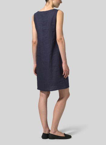 Blue Violet Linen Sleeveless Slip-on Dress