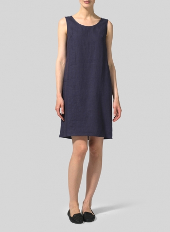 Blue Violet Linen Sleeveless Slip-on Dress