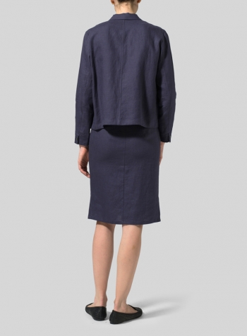 Blue Violet Linen Straight Skirt Set