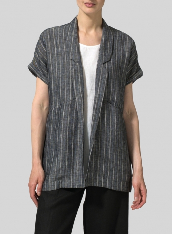 Twill Weave Linen Oversized Short Sleeve Jacket