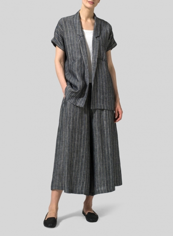 Twill Weave Linen Oversized Short Sleeve Jacket Set