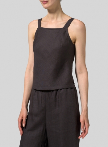 Graphite Linen Bias Cut Sleeveless Short Tank Top