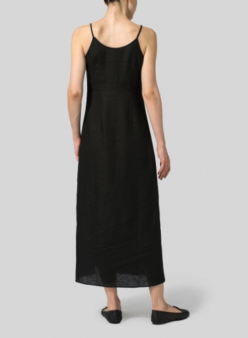 Black Linen Hi-Lo Hem Vest Set