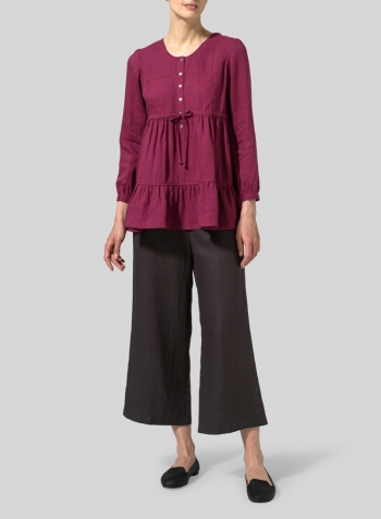 Red Violet Linen Tiered Pullover Top