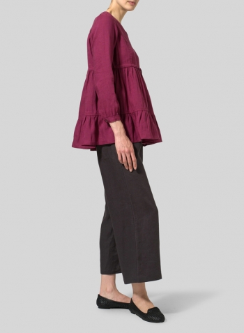 Red Violet Linen Tiered Pullover Top