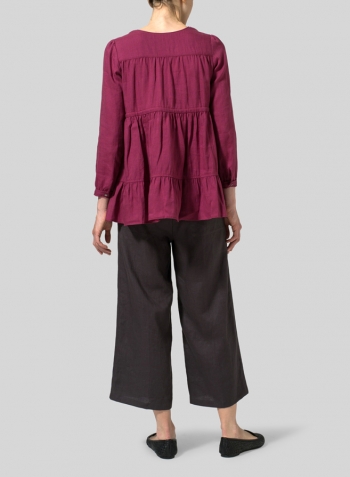 Red Violet Linen Tiered Pullover Top