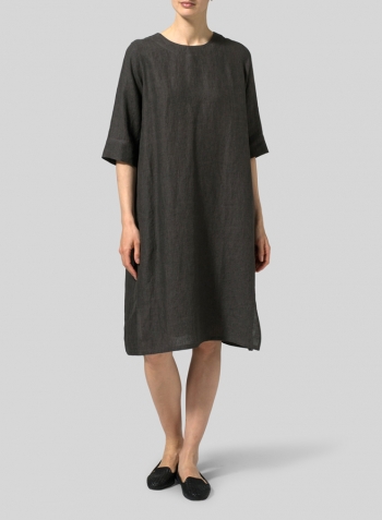 Dark Gray Linen Half Sleeve Dress