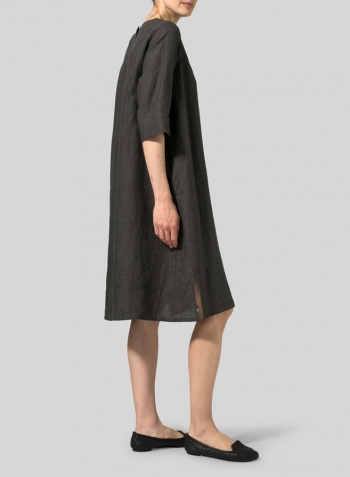 Dark Gray Linen Half Sleeve Dress