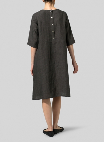 Dark Gray Linen Half Sleeve Dress