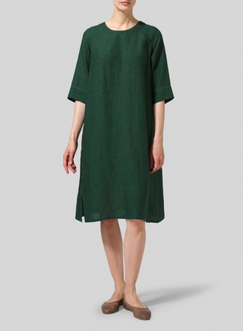 Green Linen Half Sleeve Dress