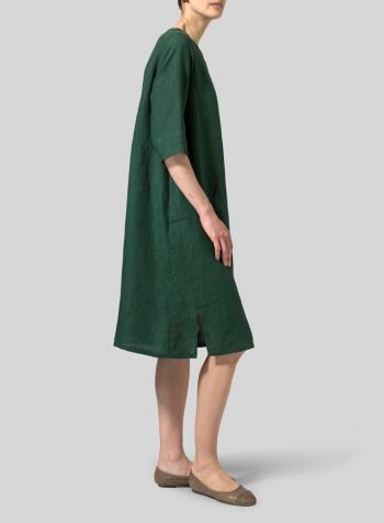 Green Linen Half Sleeve Dress