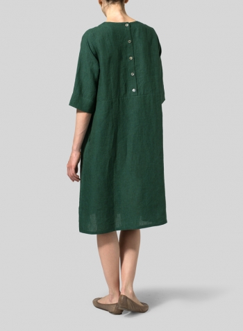 Green Linen Half Sleeve Dress