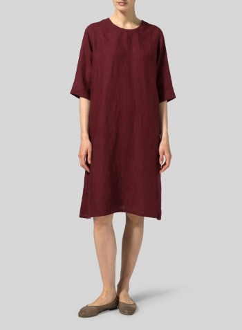 Red  Linen Half Sleeve Dress