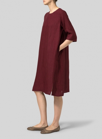 Red  Linen Half Sleeve Dress