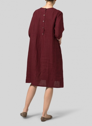 Red  Linen Half Sleeve Dress