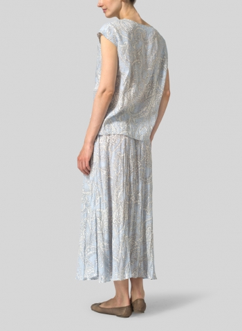 Blue Paisley Weave Linen Long Flared Skirt Set
