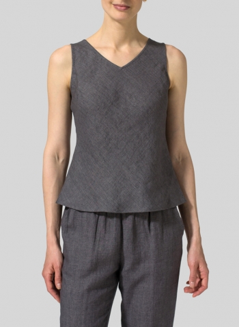 Charcoal Gray Linen Bias Cut Slim Fit Tank Top Set