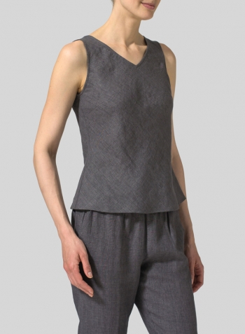 Charcoal Gray Linen Bias Cut Slim Fit Tank Top Set