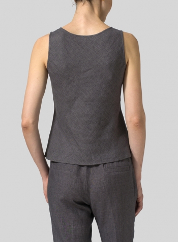 Charcoal Gray Linen Bias Cut Slim Fit Tank Top Set