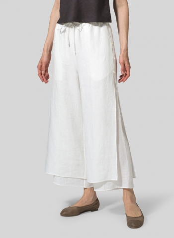 White Linen Double-Layer Cropped Pants