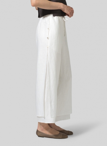 White Linen Double-Layer Cropped Pants
