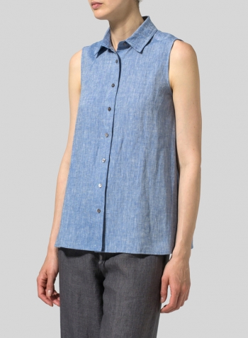 Sky Blue Light Weight Linen Sleeveless A-shape Top