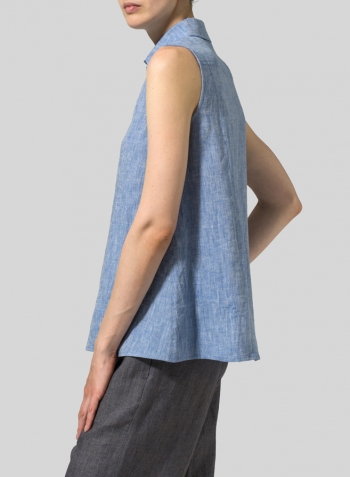 Sky Blue Light Weight Linen Sleeveless A-shape Top