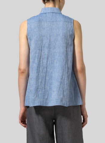 Sky Blue Light Weight Linen Sleeveless A-shape Top