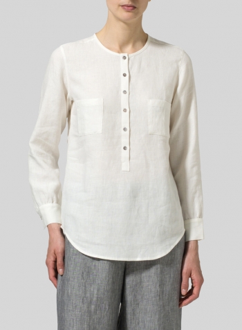 Linen Round Neck Long Sleeve Shirt Set