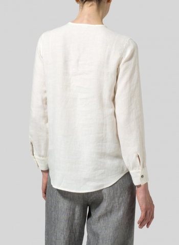 Linen Round Neck Long Sleeve Shirt Set