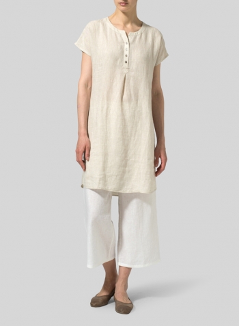 Oat Linen Split Neck Long Tunics