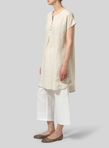 Oat Linen Split Neck Long Tunics