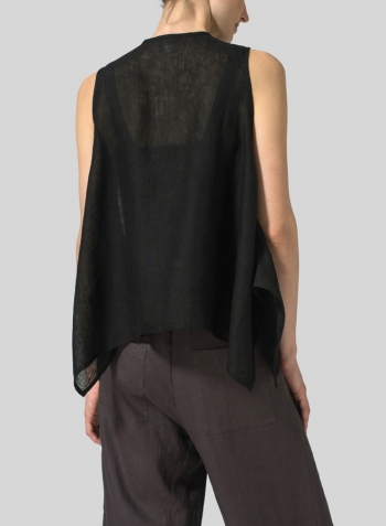 Black Gauze Linen Vest