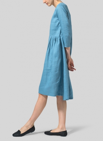 Pale Blue Linen Empire Waist Midi Dress