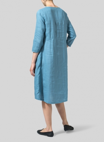 Pale Blue Linen Empire Waist Midi Dress