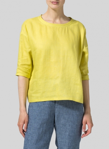 Yellow Linen Scoop Neck Top