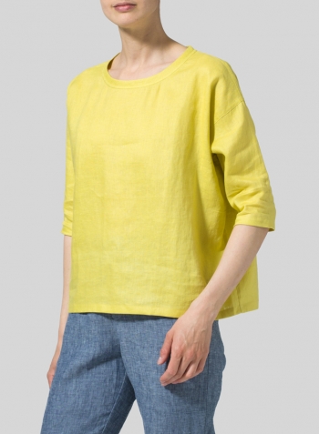 Yellow Linen Scoop Neck Top